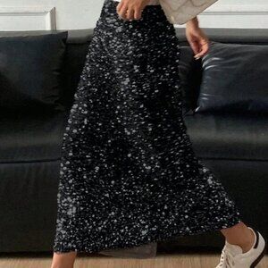 Black Women's Sequin Embellished Fitted Bodycon Party Skirt